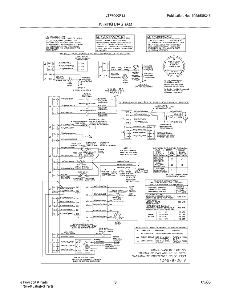WIRING DIAGRAM Diagram and Parts List for LTF8000FE1  Frigidaire Washer