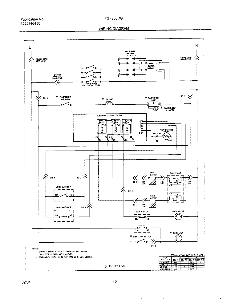 WIRING DIAGRAM Diagram and Parts List for FGF355CGSG  Frigidaire Range