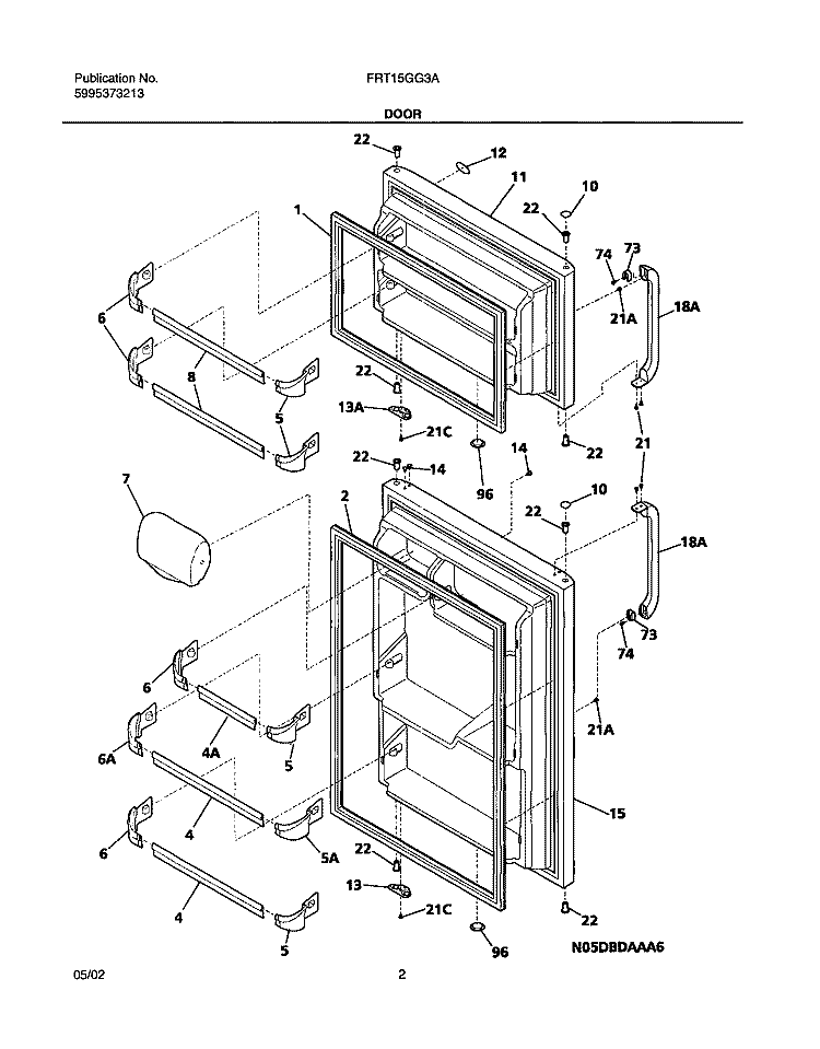 DOORS Diagram and Parts List for FRT15GG3AW1  Frigidaire Refrigerator