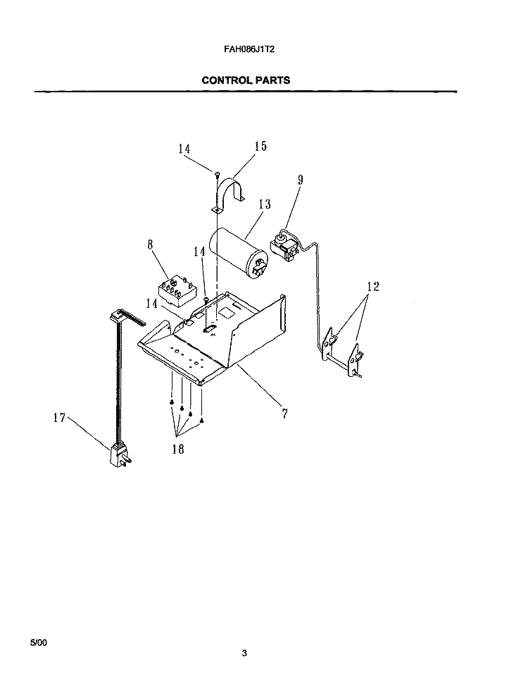 CONTROL PARTS Diagram and Parts List for FAH086J1T2  Frigidaire Air Conditioner