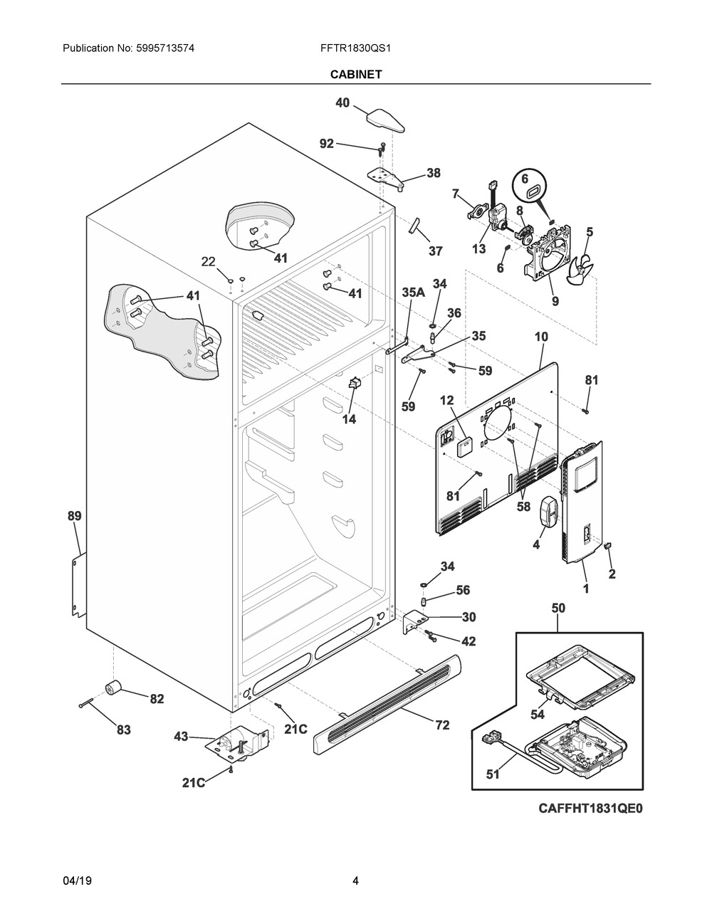 Cabinet Diagram and Parts List for FFTR1830QS1  Frigidaire Refrigerator