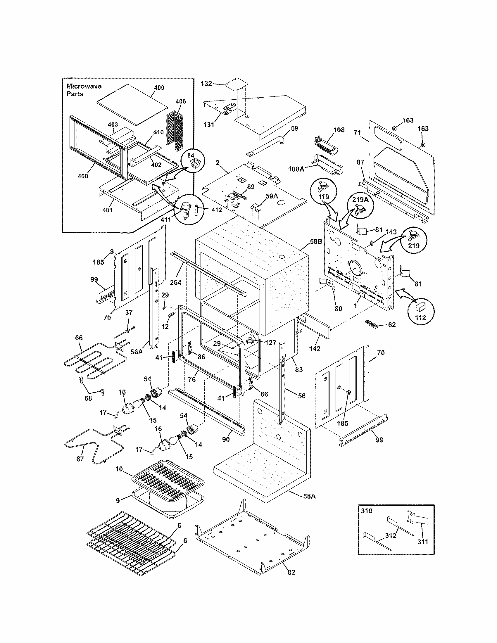 Lower Oven Diagram and Parts List for 79047854406  Kenmore Microwave