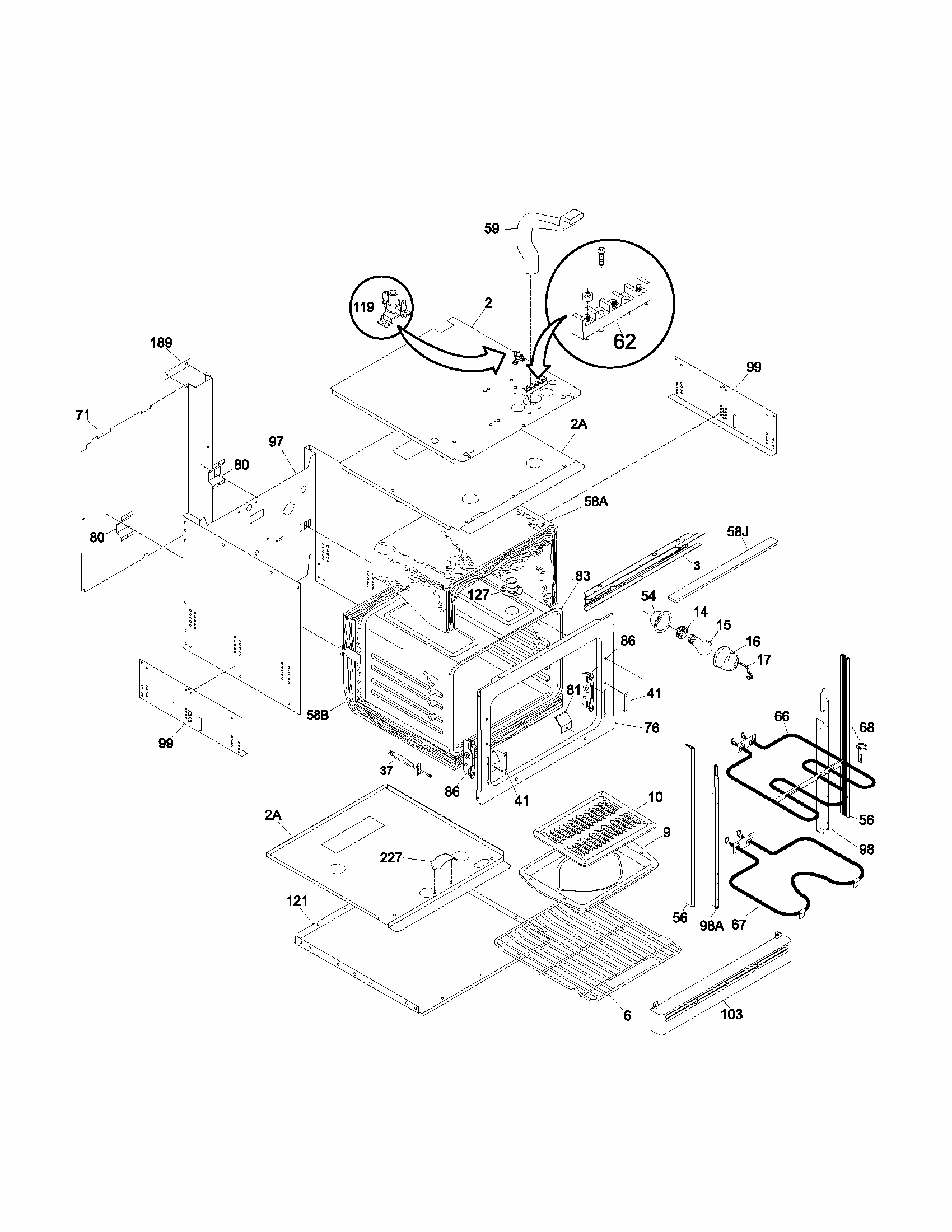 Body Diagram and Parts List for 79040199400  Kenmore Wall Oven