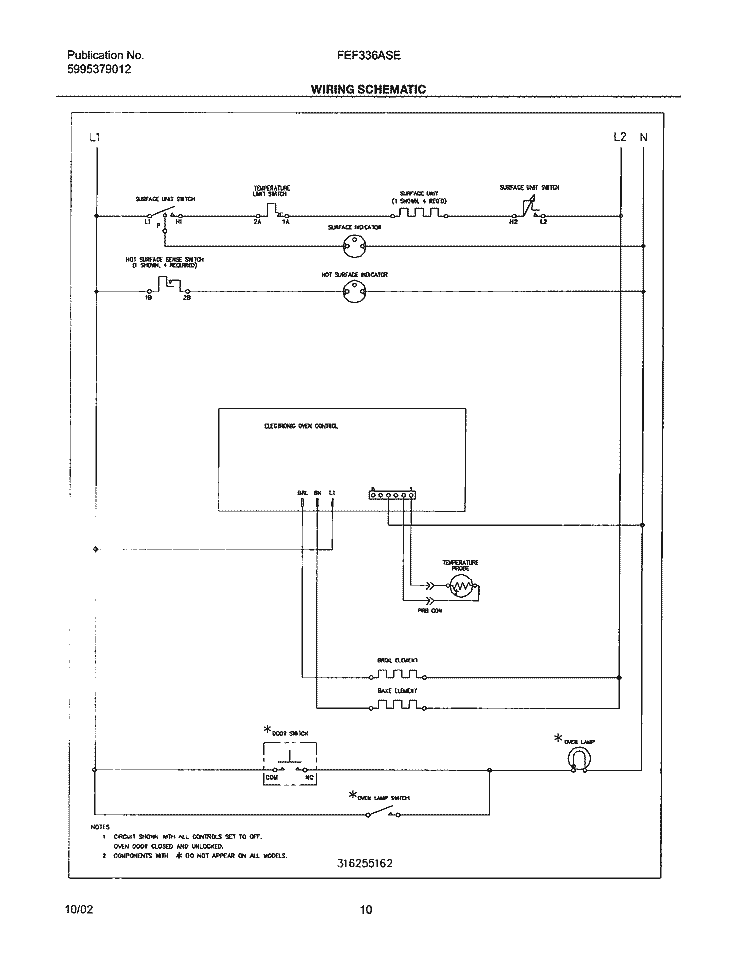 WIRING SCHEMATIC Diagram and Parts List for FEF336ASE  Frigidaire Range