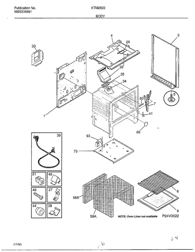 Body Diagram and Parts List for 2823-80B  Frigidaire Range