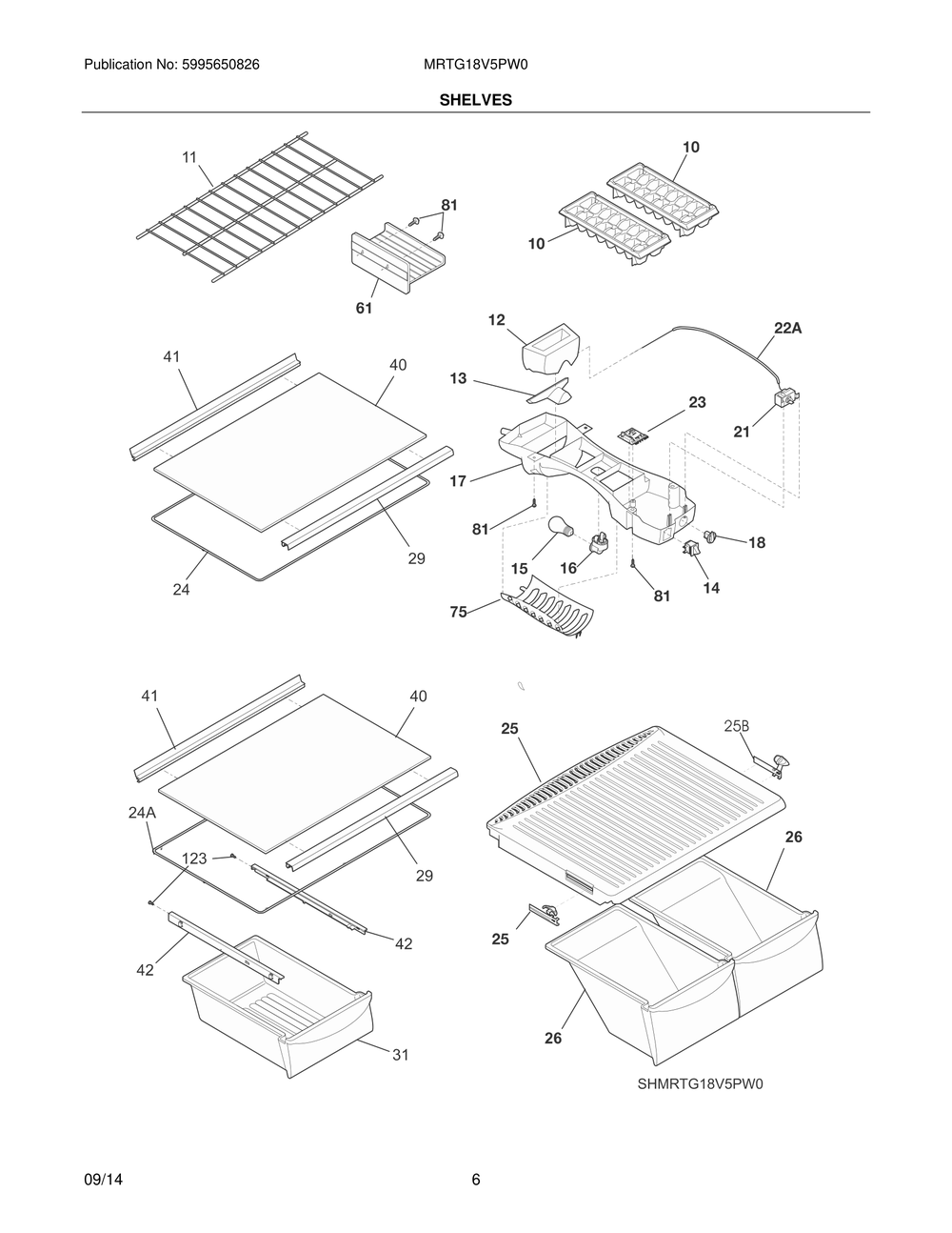 Shelves Diagram and Parts List for MRTG18V5PW0  Frigidaire Refrigerator