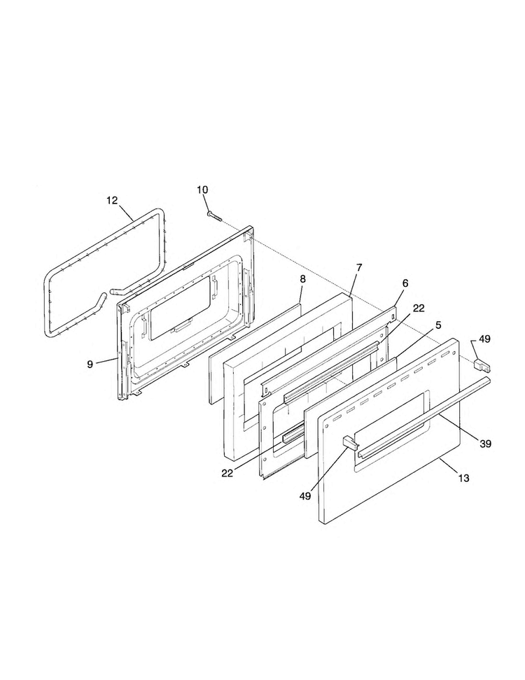 Door Diagram and Parts List for FGF316WGSG  Frigidaire Range
