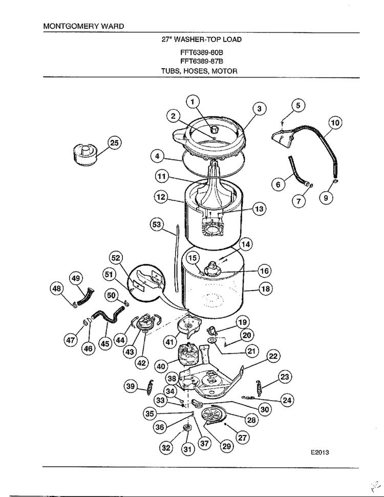 Tubs/hoses/motor Diagram and Parts List for 6389-80B  Frigidaire Washer