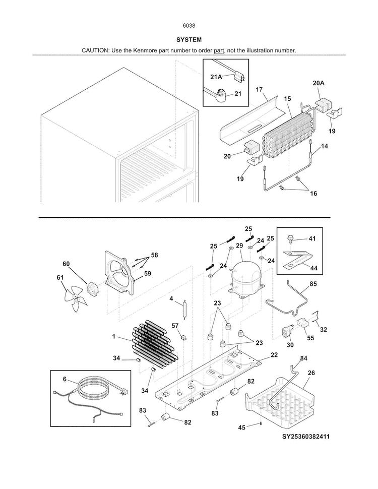 Sysytem Diagram and Parts List for 25360383414  Kenmore Refrigerator