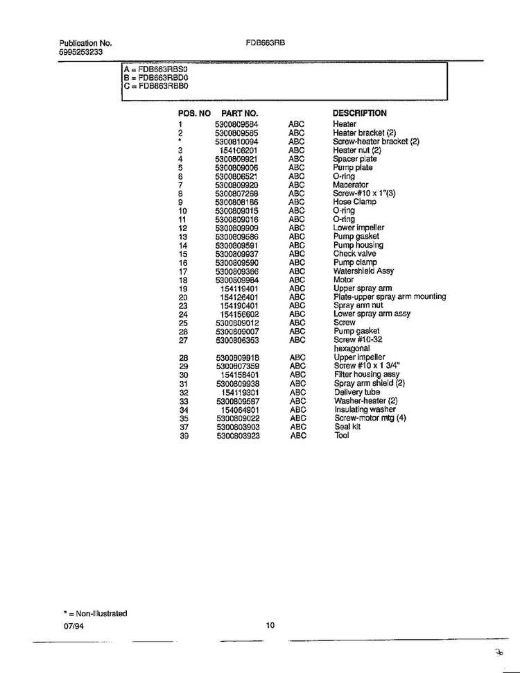 Dishwasher Page 9 Diagram and Parts List for 766  Frigidaire Dishwasher