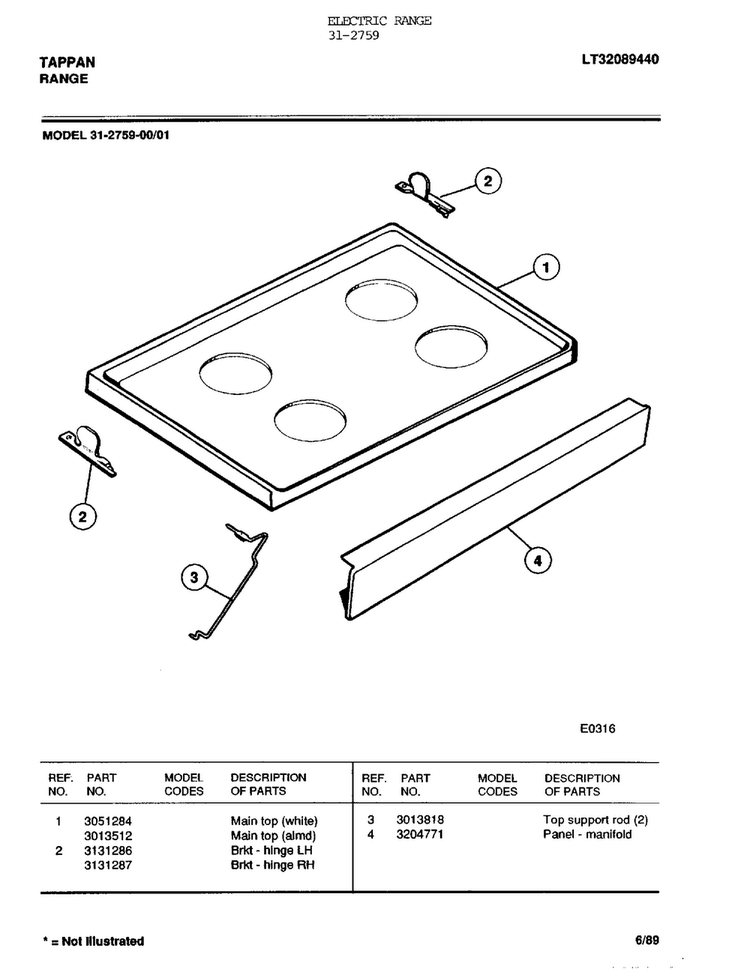 Electric Range Page 2 Diagram and Parts List for 31-2759  Tappan Range