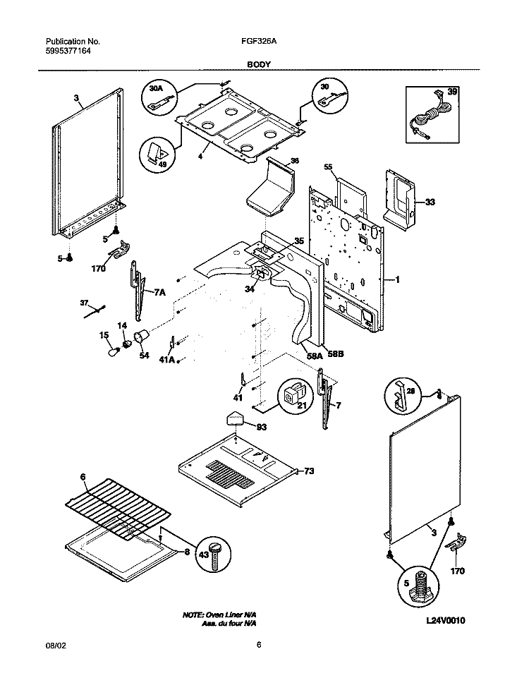 BODY Diagram and Parts List for FGF326AUA  Frigidaire Range