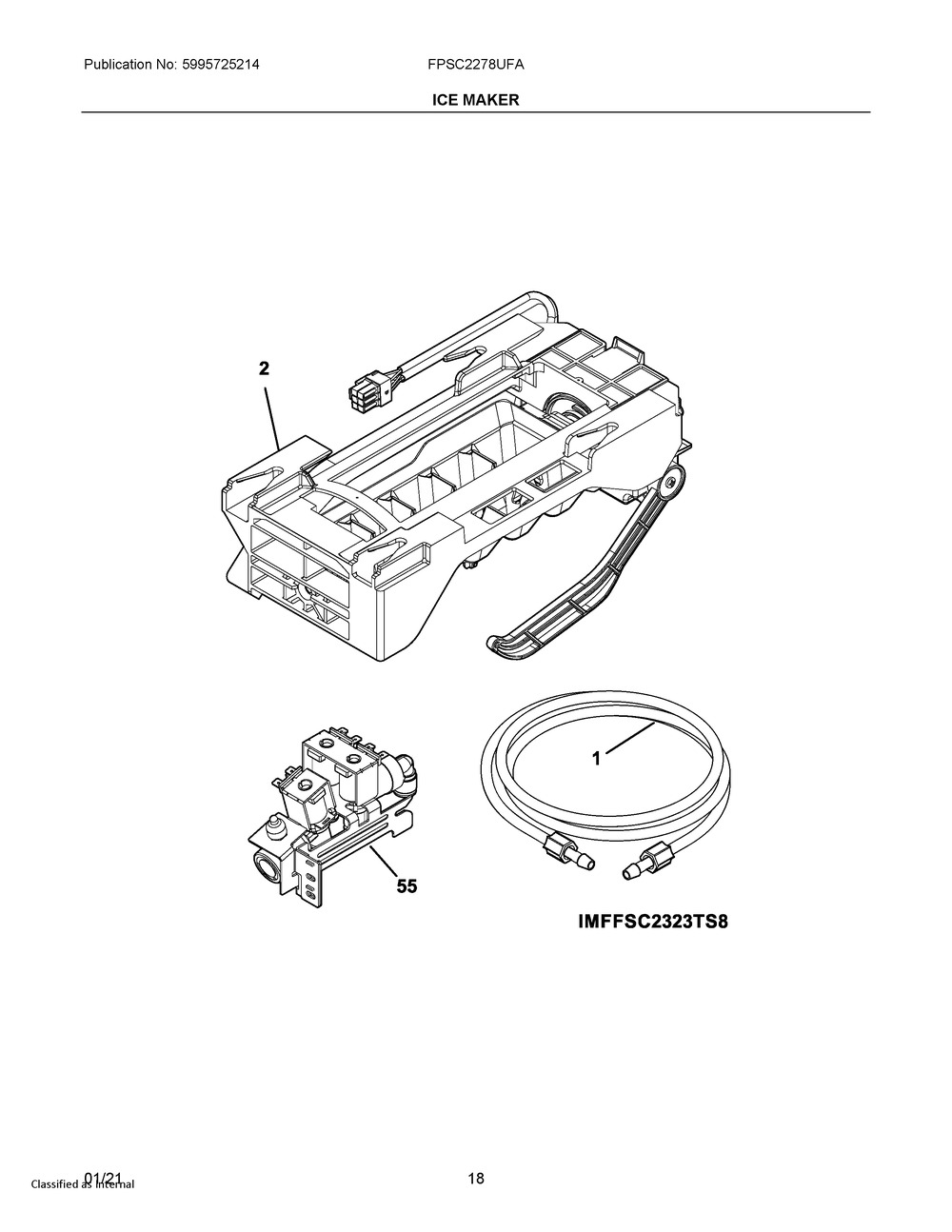 Ice Maker Diagram and Parts List for FPSC2278UFA  Frigidaire Refrigerator
