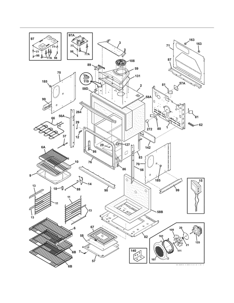 Body Diagram and Parts List for EI30EW35KW1  Electrolux Wall Oven