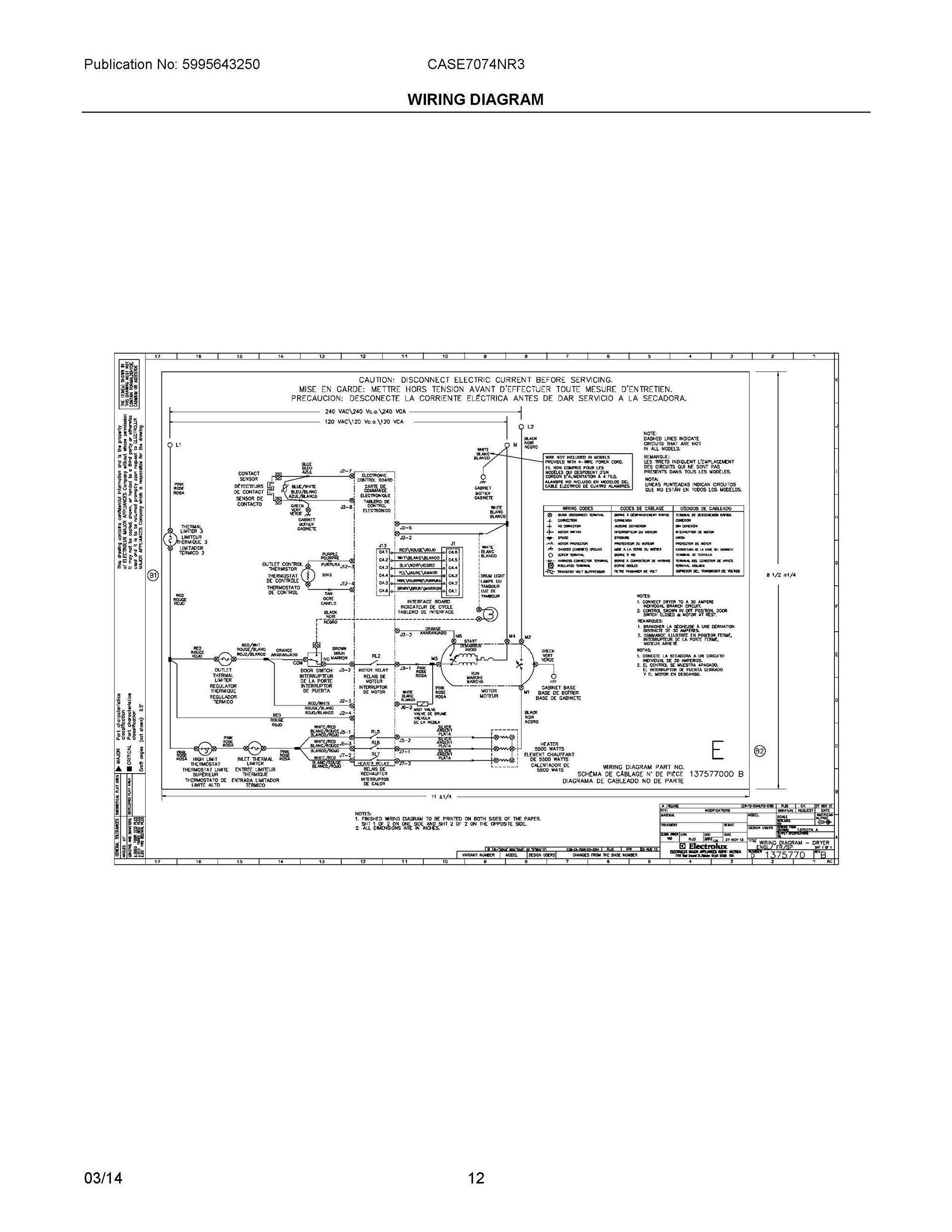 07 - WIRING DIAGRAM Diagram and Parts List for CASE7074NR3  Frigidaire Dryer