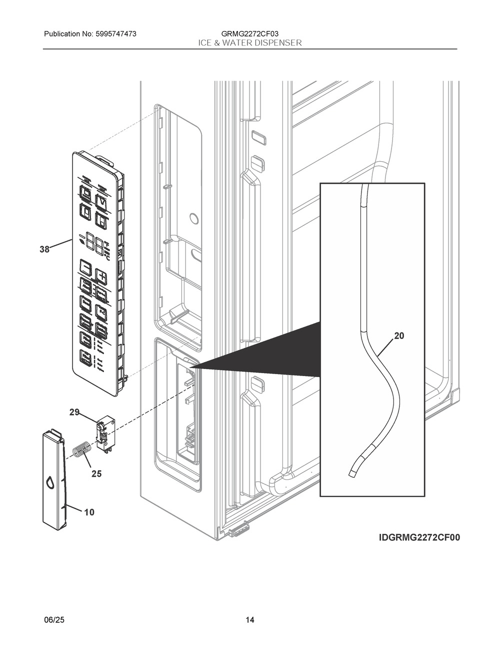 Ice And Water Dispenser Diagram and Parts List for GRMG2272CF03  Frigidaire Refrigerator