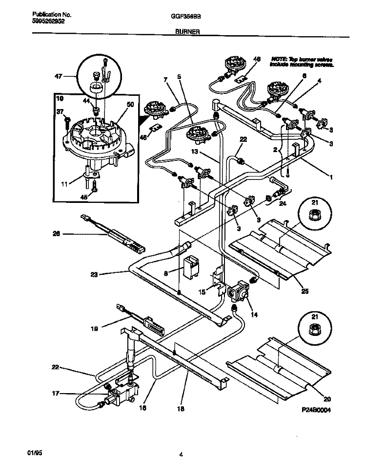 BURNER Diagram and Parts List for GGF356BBDB  Gibson Range