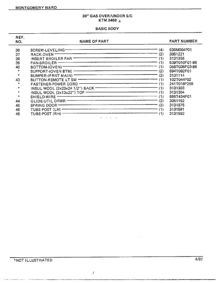30" Gas Over/under Basic Body Page 3 Diagram and Parts List for 3468A  Frigidaire Range