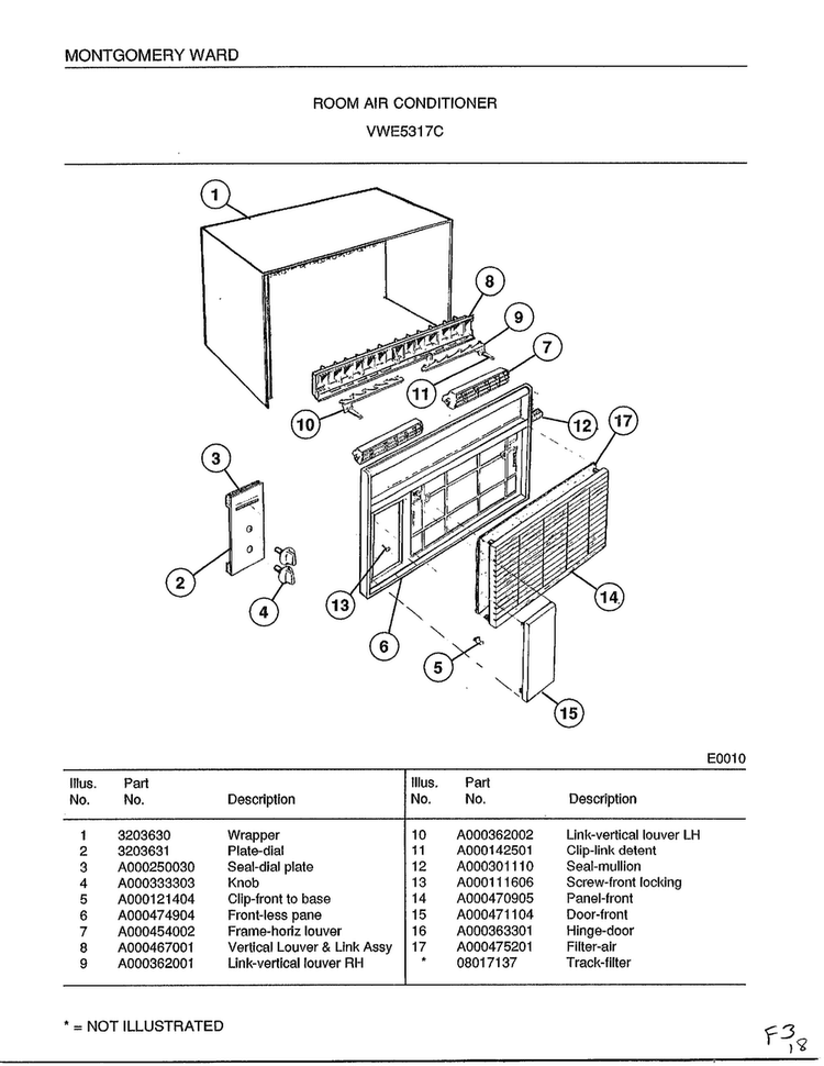 Room Air Conditioner Diagram and Parts List for 5317C  Frigidaire Air Conditioner