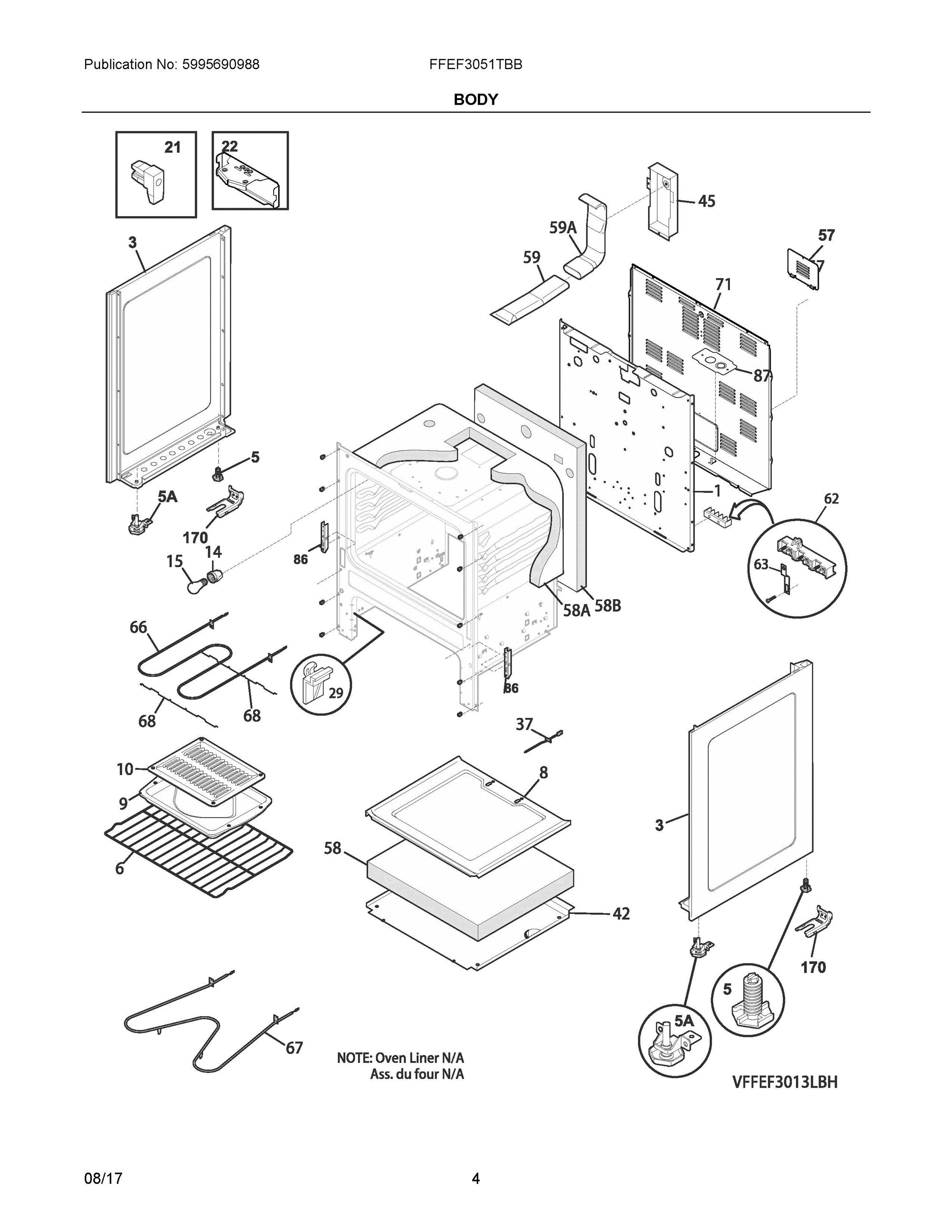03 - BODY Diagram and Parts List for FFEF3051TBB  Frigidaire Range