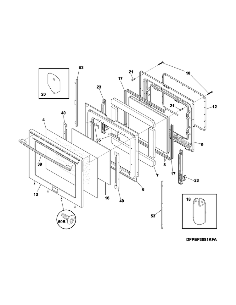 Door Diagram and Parts List for CPEF3081MFF  Frigidaire Range