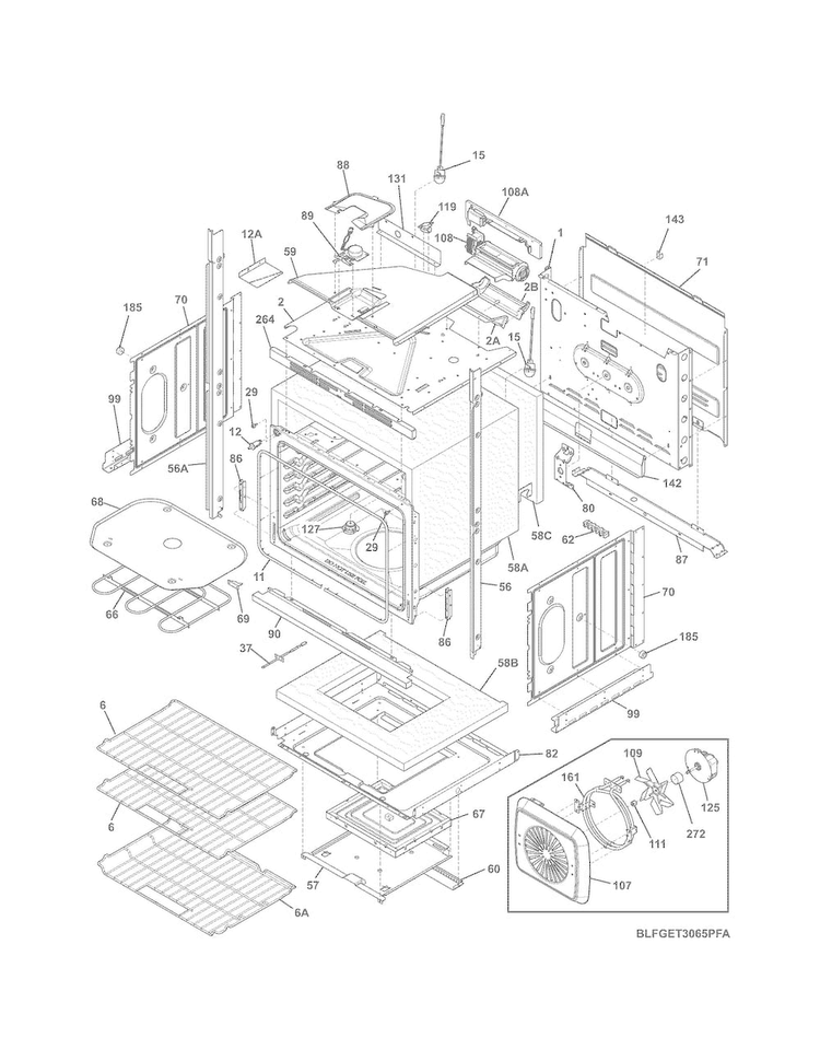 Lower Oven Diagram and Parts List for FGET3065PFA  Frigidaire Wall Oven