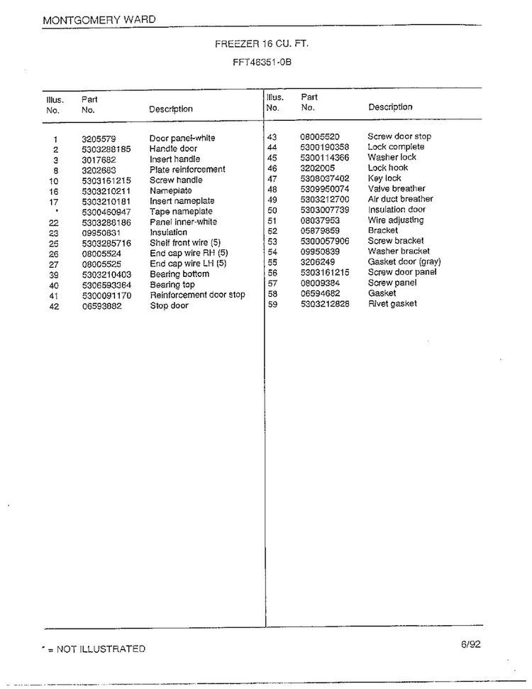 Freezer 16 Cubic Feet Page 2 Diagram and Parts List for 46351-0B  Frigidaire Freezer