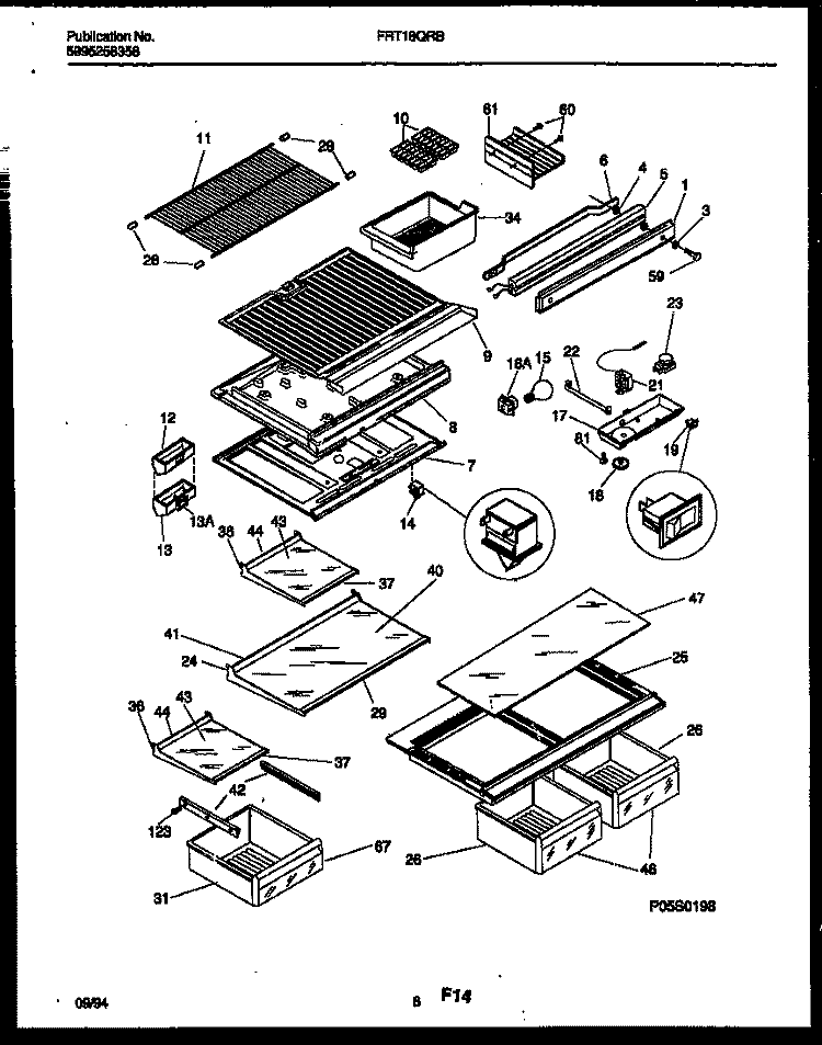 SHELVES AND SUPPORTS Diagram and Parts List for FRT18QRBD1  Frigidaire Refrigerator