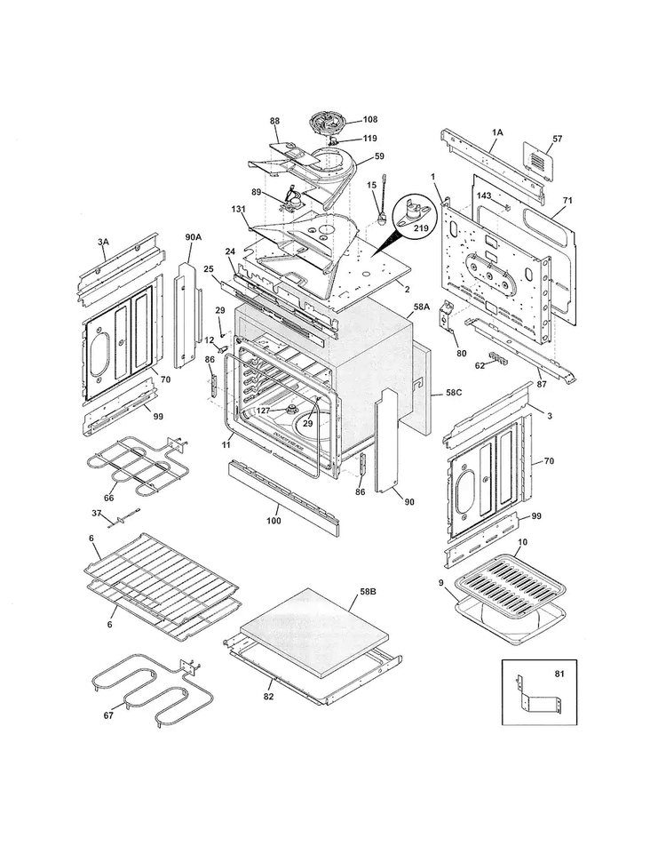 Body Diagram and Parts List for FFED3025PSA  Frigidaire Range