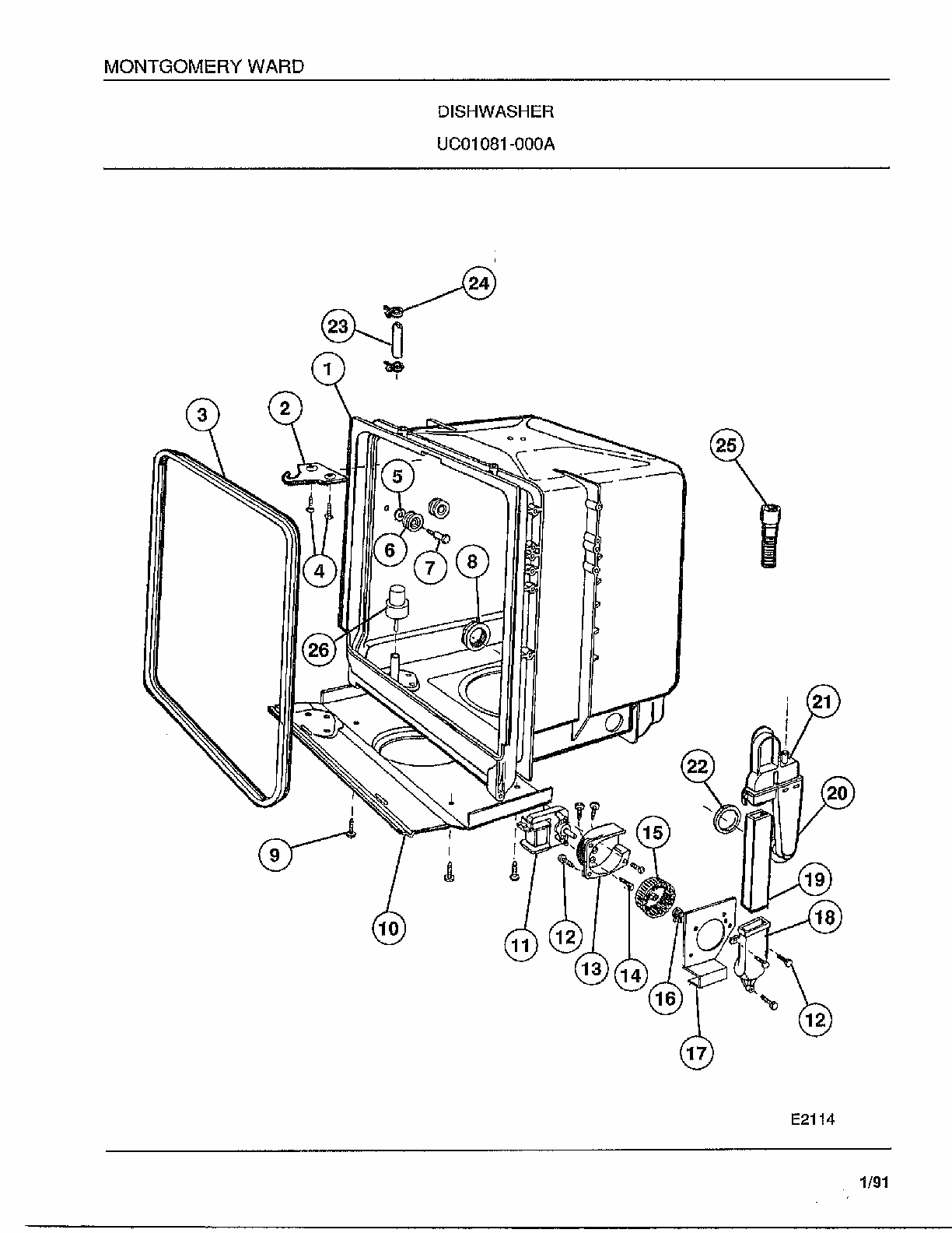 Dishwasher Page 5 Diagram and Parts List for 1081-000A  Frigidaire Dishwasher