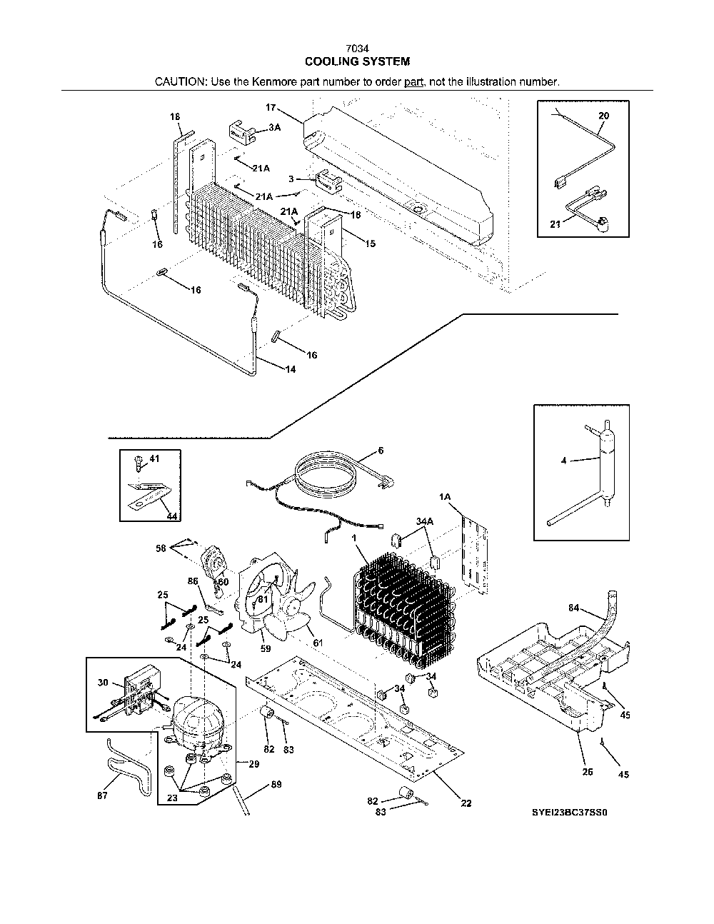 Cooling system Diagram and Parts List for 2537034241E  Kenmore Refrigerator