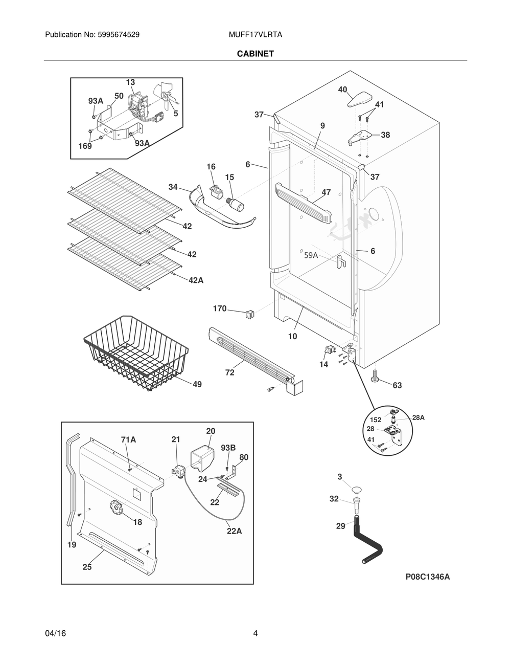 Cabinet Diagram and Parts List for MUFF17VLRTA  Frigidaire Freezer