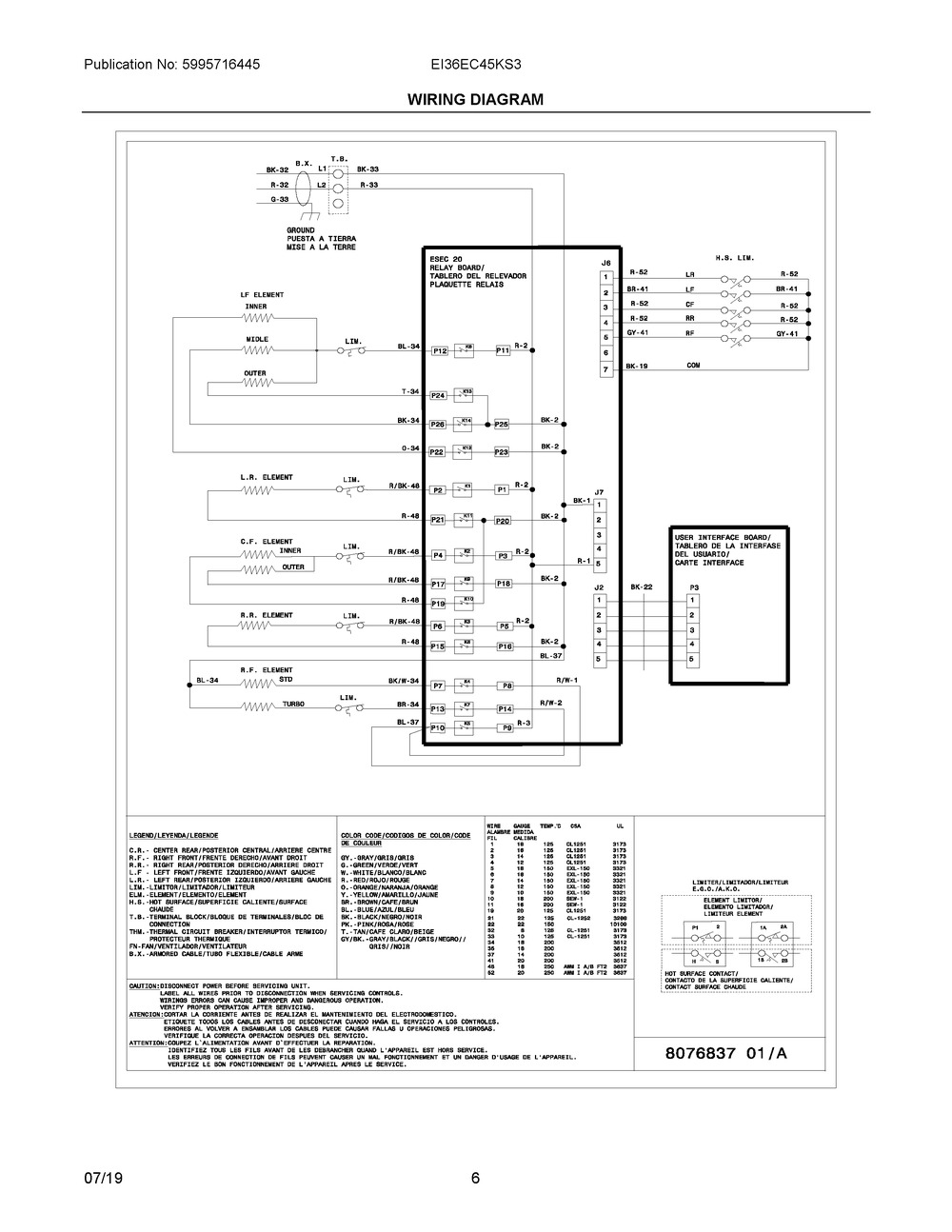 Wiring Diagram Diagram and Parts List for EI36EC45KS3  Frigidaire Cooktop