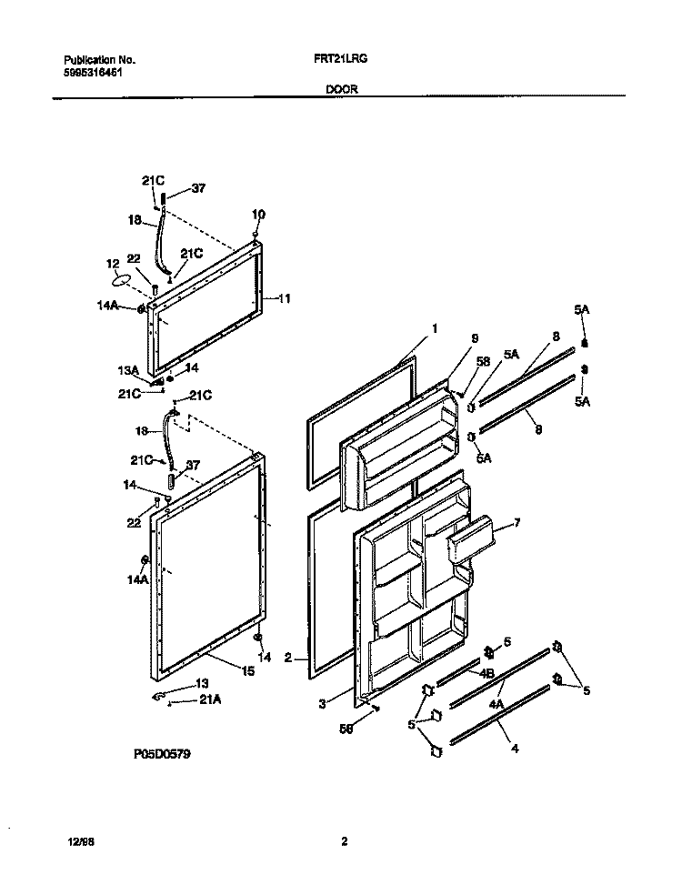 DOOR Diagram and Parts List for FRT21LRGW2  Frigidaire Refrigerator