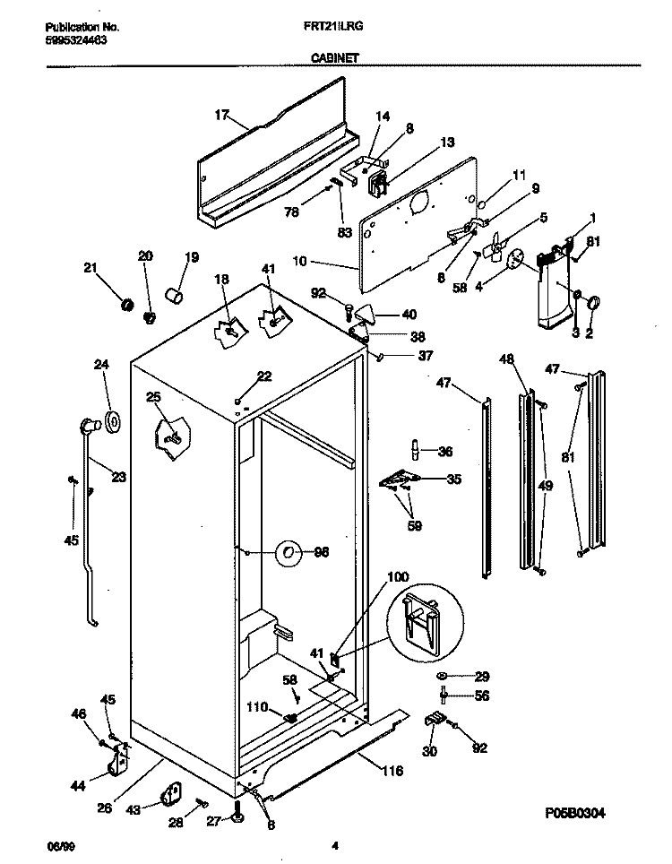 CABINET Diagram and Parts List for FRT21ILRGW0  Frigidaire Refrigerator
