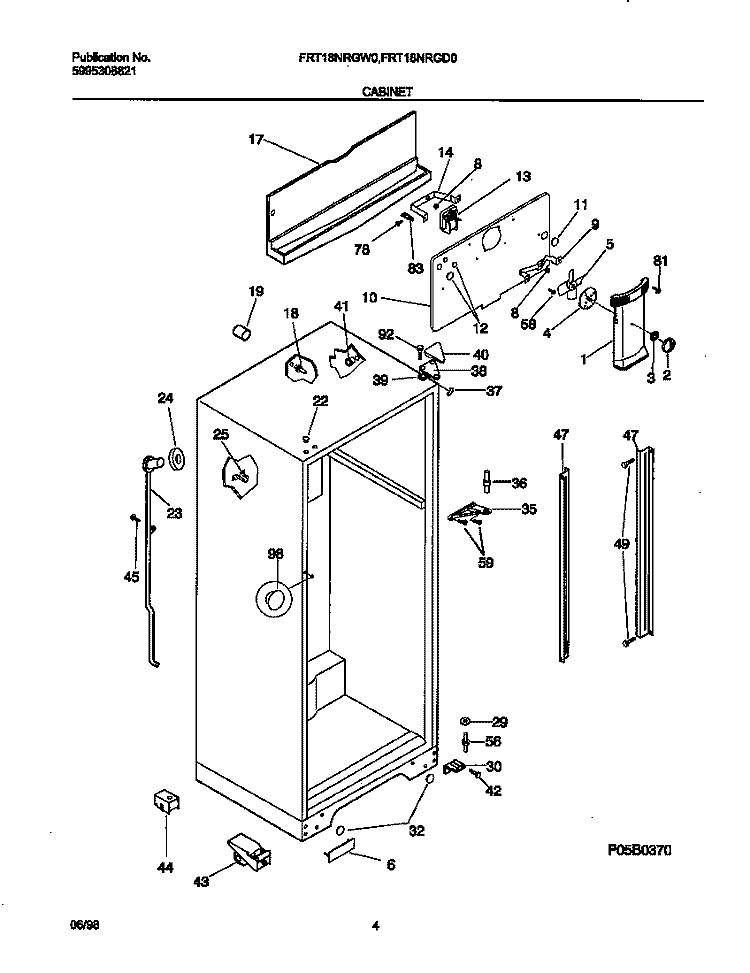 CABINET Diagram and Parts List for FRT18NRGD0  Frigidaire Refrigerator