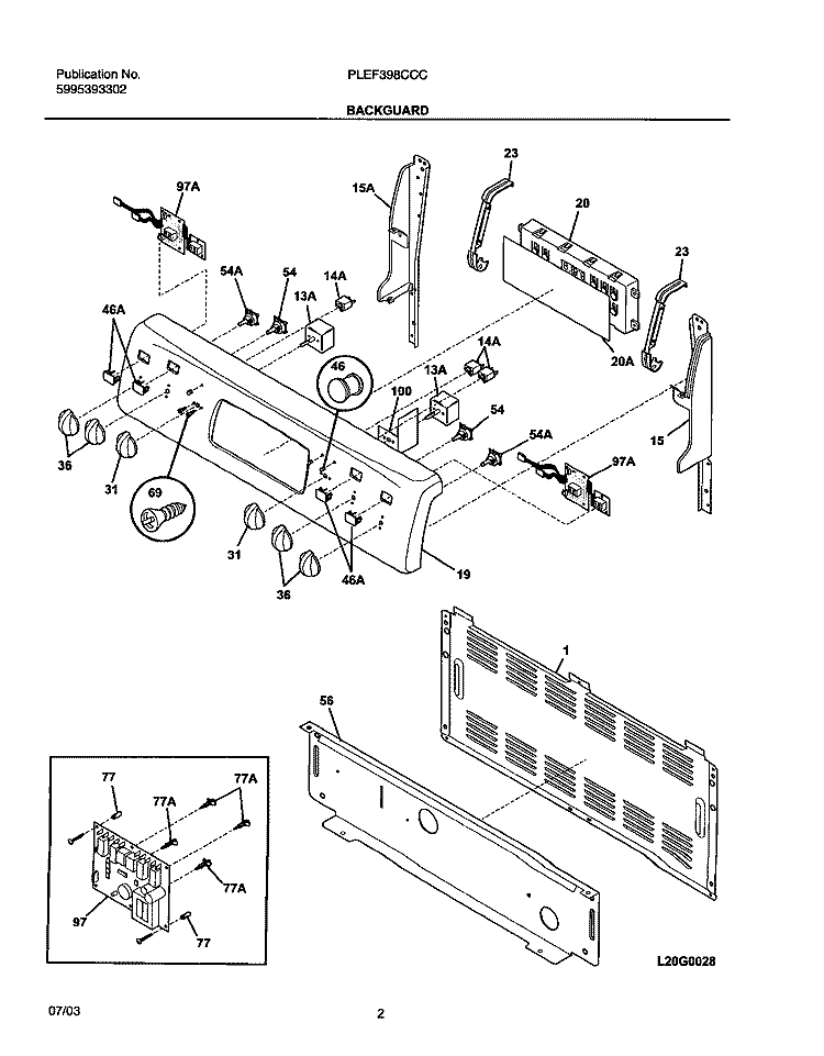 BACKGUARD Diagram and Parts List for PLEF398CCC  Frigidaire Range