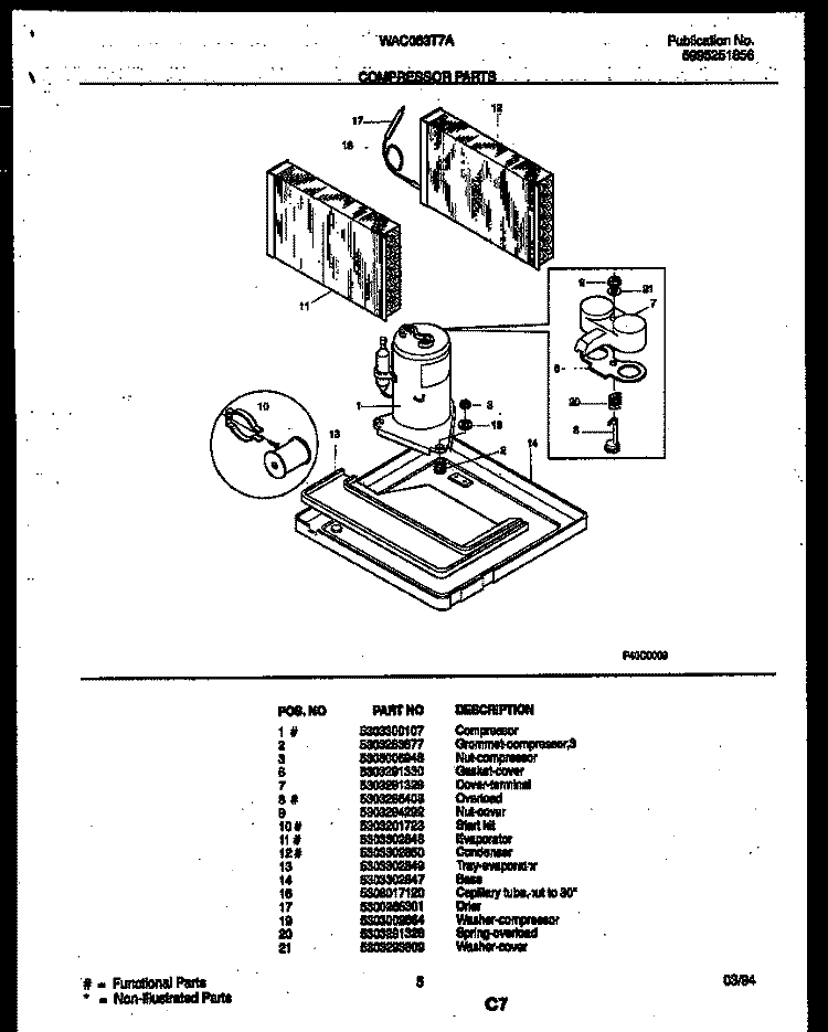 COMPRESSOR PARTS Diagram and Parts List for WAC063T7A1  Frigidaire Air Conditioner