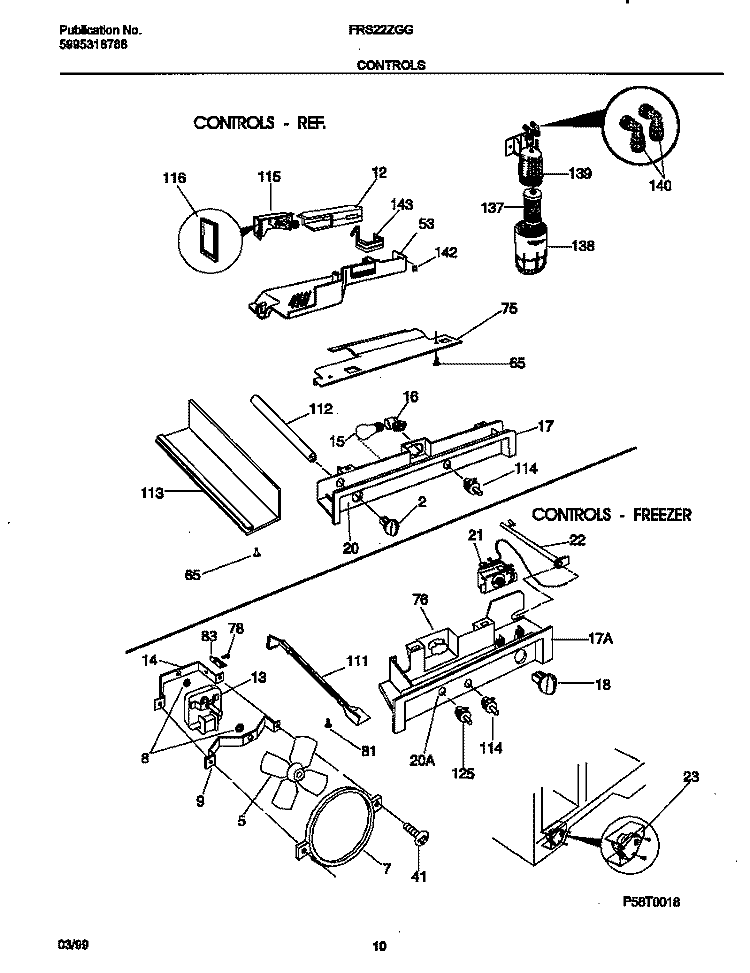 CONTROLS Diagram and Parts List for FRS22ZGGD4  Frigidaire Refrigerator