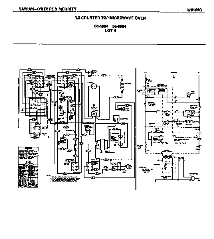 WIRING Diagram and Parts List for 56-4204-10-03  Tappan Microwave