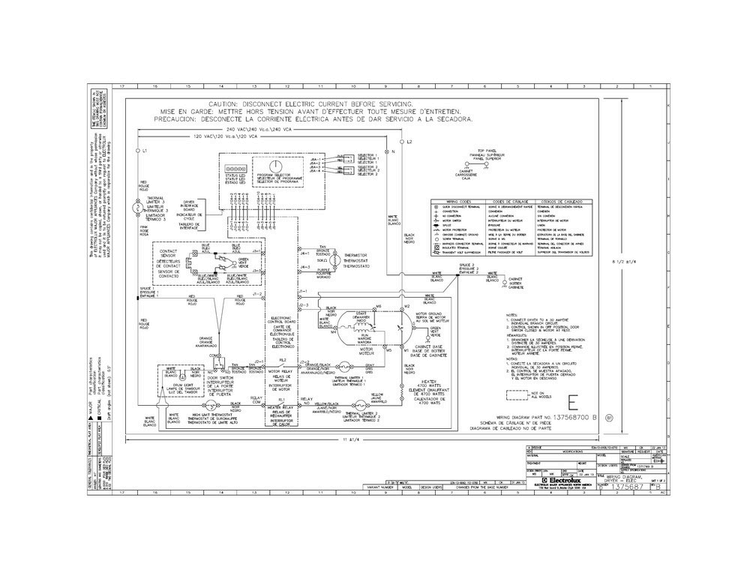 Wiring Diagram Diagram and Parts List for CFRE1001PW0  Frigidaire Dryer
