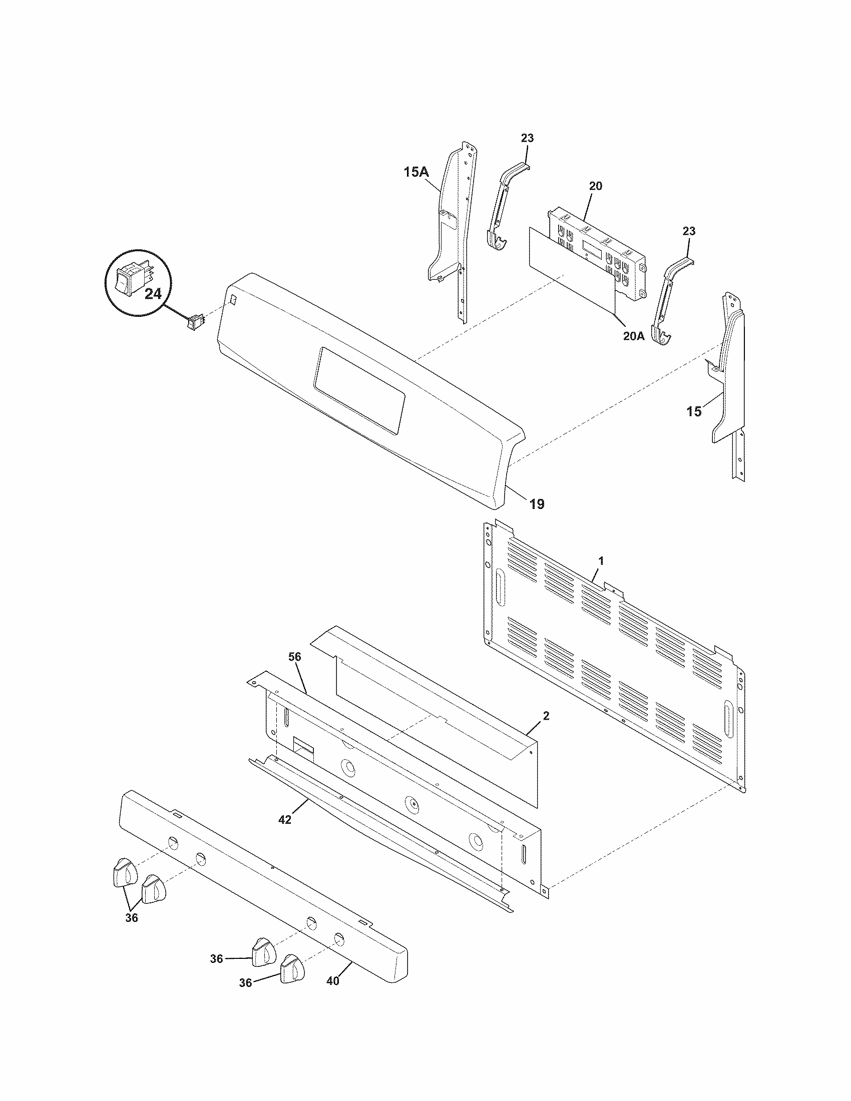Backguard Diagram and Parts List for 79072603013  Kenmore Range