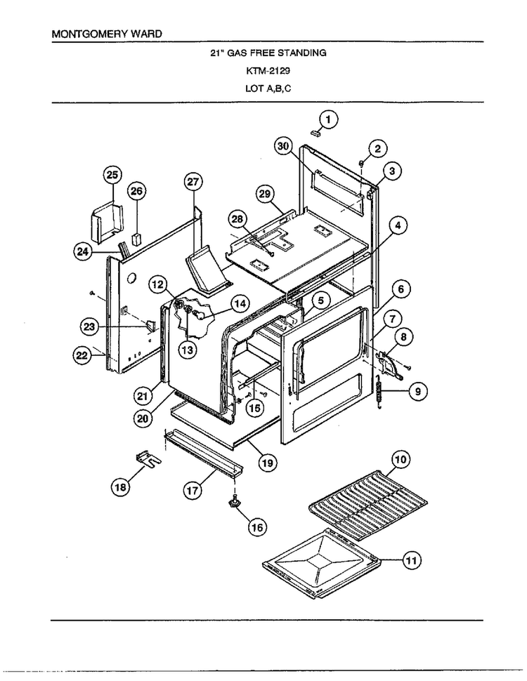 21" Gas Free Standing Page 6 Diagram and Parts List for 2129C  Frigidaire Range