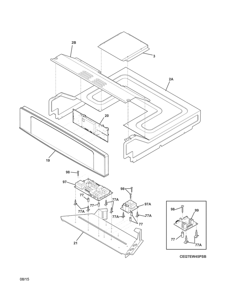 Control Panel Diagram and Parts List for EI27EW45PSC  Electrolux Wall Oven
