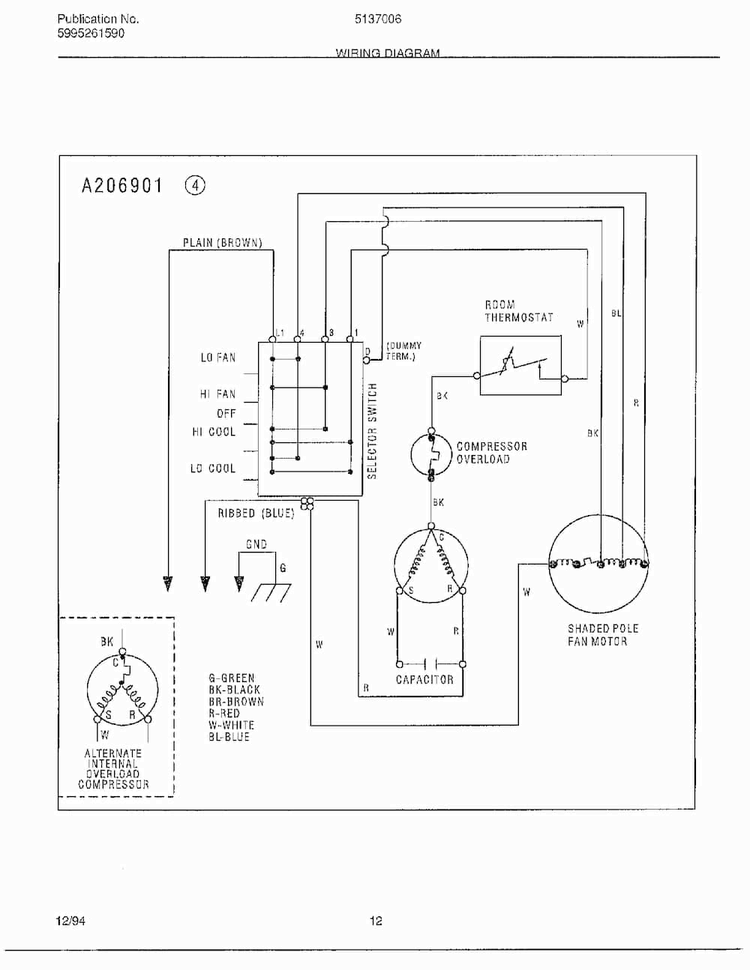 Wiring Diagram Diagram and Parts List for 5137006A  Frigidaire Air Conditioner
