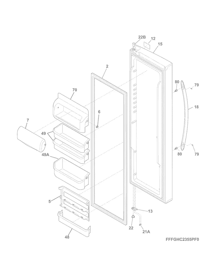 Refrigerator Door Diagram and Parts List for FGHC2331PF4  Frigidaire Refrigerator