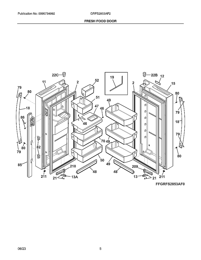 Fresh Food Door Diagram and Parts List for GRFS2853AF2  Electrolux Refrigerator