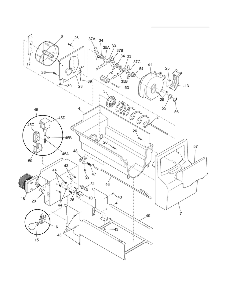 Ice Container Diagram and Parts List for FLS26Z2GKB6  Frigidaire Refrigerator