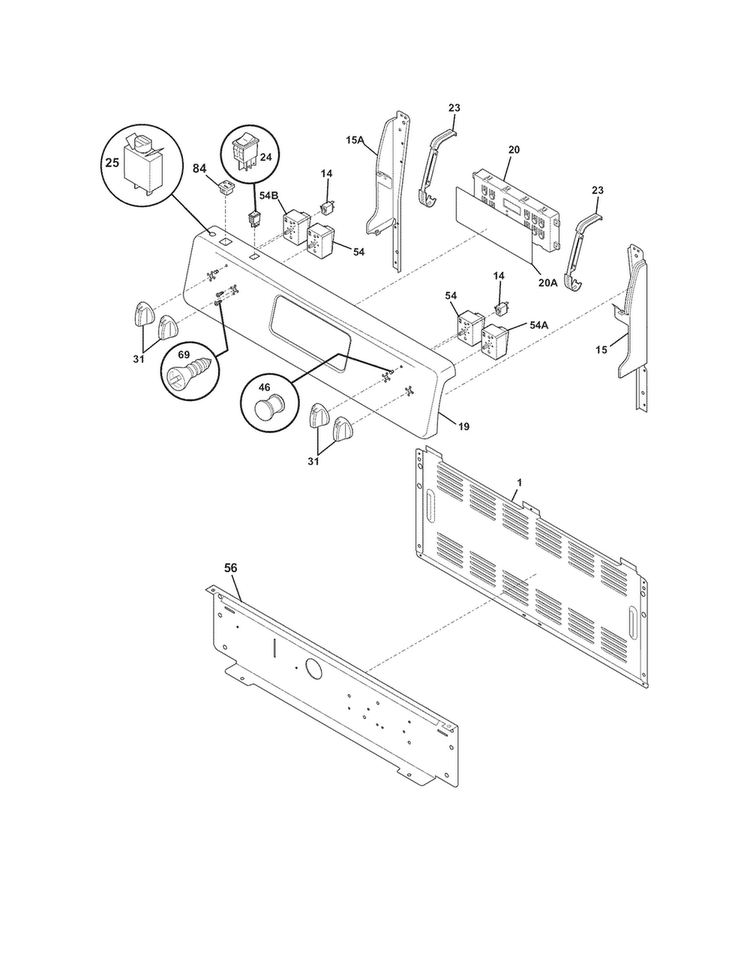 Backguard Diagram and Parts List for CFEF3048LSM  Frigidaire Range