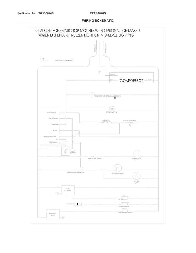 Wiring Schematic Diagram and Parts List for FFTR1828SP0  Frigidaire Refrigerator